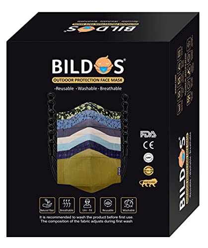Image of Bildos Unisex 4 Layer Cotton Washable & Reusable with SSMMS Filter 3D Super Breathable Face Mask with Adjustable Ear Loop Without Valve (Multicolour) - Pack of 12