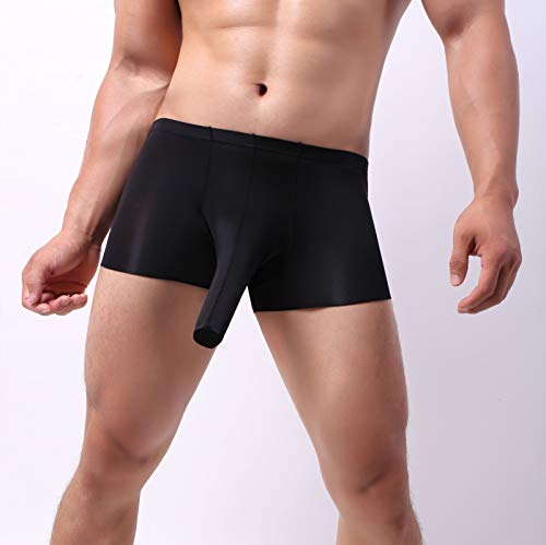Niceone Fashionable Men's Big Pouch Elephant Pants Boxer U-Shaped Ice Silk Mid Waist Trunk Tagless Briefs Solid Color Full Coverage Athletic Supporter Jockstrap Black M #TOP1