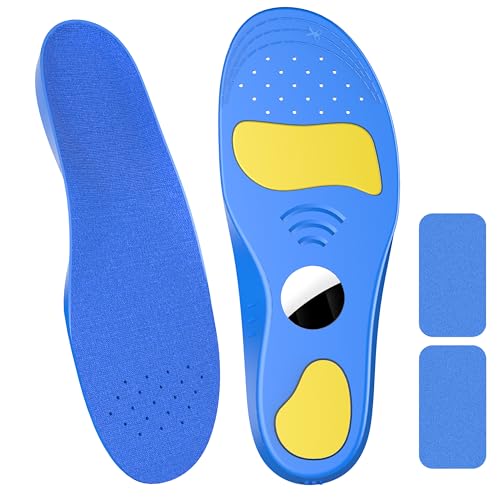 Image of RFUNGUANGO Airtag Shoe Insoles for Kids, Blue Upgraded (1‑2 Big Kid) | Airtag Hidden Insoles, Tracker Devise Case, Comfortable Insoles (7.66-8.26 IN Trimmable Insoles)