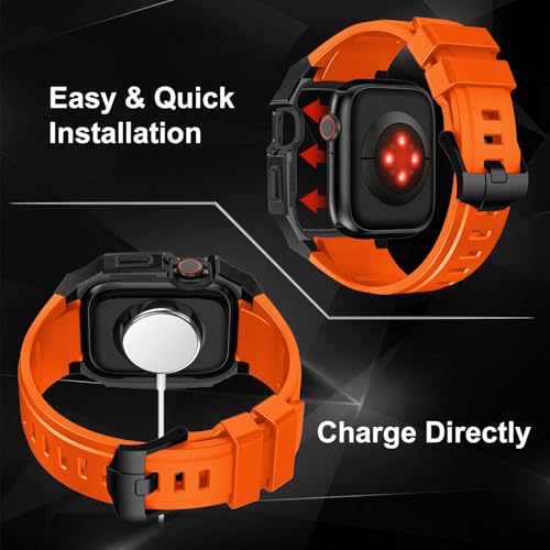 Image of Luxury Metal Case with Band Compatible for Apple Watch 44mm 45mm 46mm 49mm,Men Rugged Protective Bumper Cover with Soft Silicone Strap for iWatch Series 11 /10 /9 /8 /7 /6 /SE3 /SE2 /SE /5 /4 and Ultra 3 /2 /1 49mm