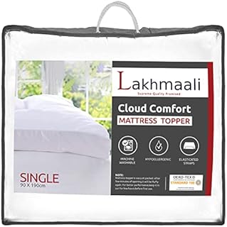 Lakhmaali Mattress Topper Single Bed, Soft & Fluffy Microfiber Quilted cover, 4 Inches Extra Thick, Firm Single Mattress Topper with Elasticized Corner Straps - White (90x190cm)