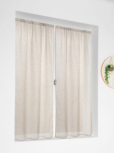 Linder Paire de vitrages Marcel Lin Bleu et Blanc en 55x120cm