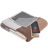 Ibena Pittsburgh Katoenen deken, 140 x 200 cm, knuffeldeken, biologisch katoen, patchwork, patroon, bruin, beige, aangenaam lichte en knuffelzachte wollen deken, hoogwaardige kwaliteit, Made in