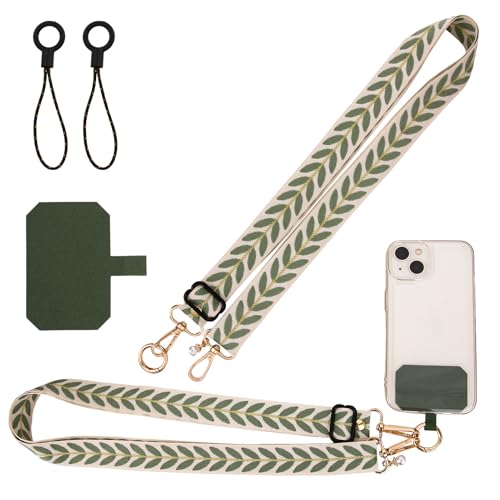 Bravien Cordon Téléphone Portable Universel Réglable en Vert - Lanière pour Smartphone à Suspendre - Accessoire Pratique pour Housse de Téléphone et...