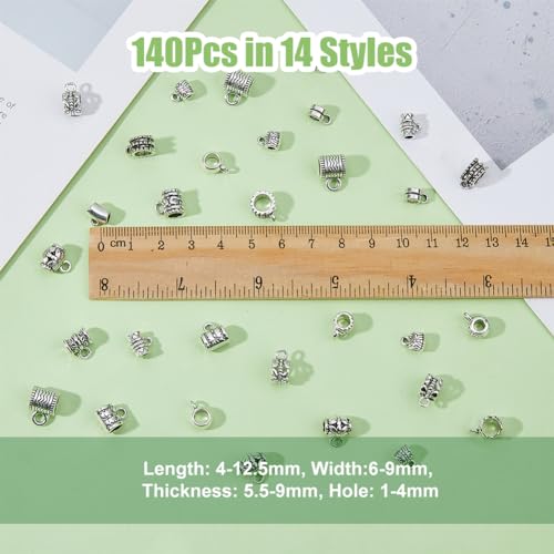 DICOSMETIC 140pcs Spacer Bail Beads 14 Styles Alloy Connector Bails Beads Antique Silver Loop Hanger Links for European Bracelet Necklace Jewelry Making - Image 2