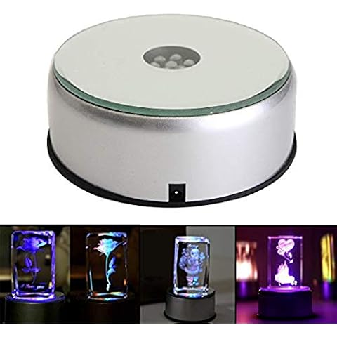4" 7 LED Display Base for Crystals Glass Art,Colorful Light Rotating Crystal Display Base Stand with AC Adapter for Tumbler Collections Figurine Jewelry Cover