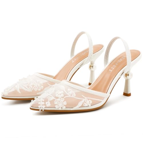 Bridal Shoes Slingback Heels for Women Kitten Heel Wedding Bride Pearl Glitter Pumps Evening Formal Sandals Dress3