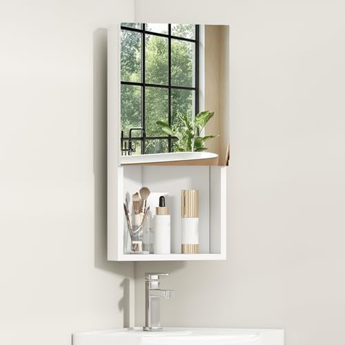 Corner Bathroom Mirror Cabinet Wall Mounted Corner Cabinet with 3 Shelves