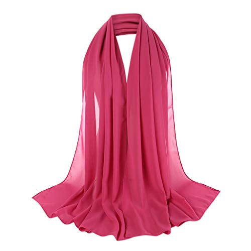 Women Scarfs Solid Color Head Scarf Pearl Hijab Lightweight Fashion Hair Scarf Beautiful Head (Hot Pink, One Size) #TOP22