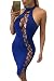 Womens Halter Backless Lace Up Hollow Out Bodycon Bandage Club Dress M Blue