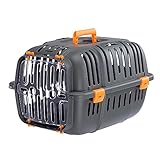Ferplast, Caixa transportadora rígida para cães e gatos pequenos JET 10 LARANJA, porta transparente à prova de choque, grades de ventilação