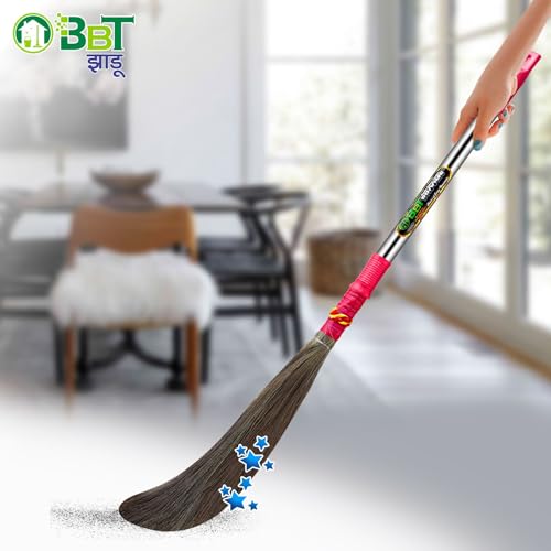 Image of BBT Phool Jhadu | Natural Grass Broom Stick for Home Cleaning | Eco-Friendly Long Handle Jhadu | Anti Dust, Lightweight & Durable Pack of- (1, BAHUBALI GAJRA)