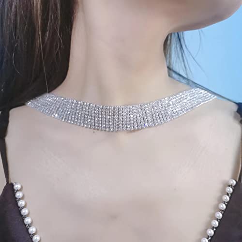 Jojomina Layered Rhinestone Backdrop Necklace for Women 8 Strand Crystal Choker and Back Chain Necklace Bridal Jewelry for Wedding Prom Party4