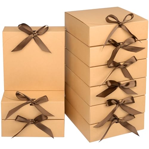 AWCIGG Cajas de Regalo Marrón (12 Unidades), 16 x 16 x 5 cm, Caja de Cartón Kraft con Tapa y Cinta, Cajitas para Envolver Regalos de Bodas, Navidad y CumpleañOs, Manualidades
