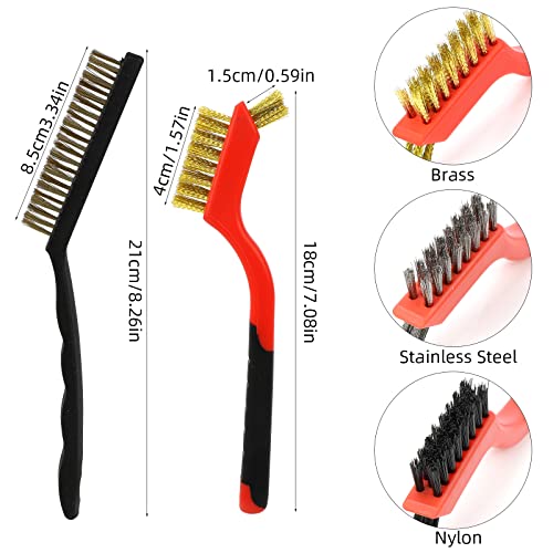 Image of Wire Brush Set,6 Pack Stainless Steel Wire Brush Scratch Brushes Set with Curved Handle Grip for Deep Cleaning Welding Slag Rust and Dust