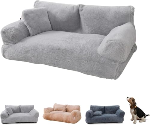 Baitang Calming Dog Bed Fluffy Plush Pet Sofa Washable Cat Couch Pet Sofa Bed for Large Small Dogs & Cats (45 * 38 * 22cm Light Grey)