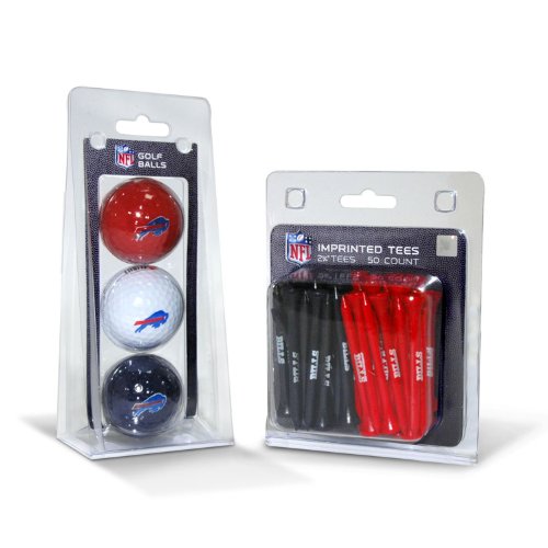 Team Golf NFL Buffalo Bills 3 Golf Balls And 50 Golf Tees Logo Imprinted Golf Balls (3 Count) & 2-3/4 Regulation Golf Tees (50 Count) Multi Colored