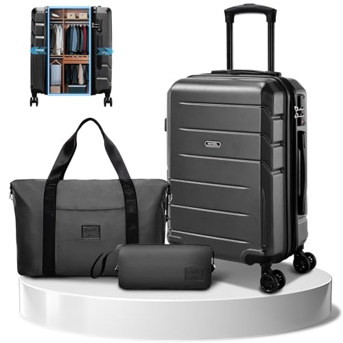 Hoteel Conjunto de 5 peças de mala expansível ABS + PC capa dura mala de mão com rodas giratórias e trava TSA para homens e mulheres, estojo com rodinhas para avião, viagem, negócios, bege (20/24/28