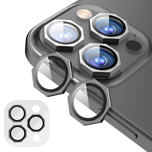 Image of GadgetBite Snaptra Octagon Lens Protector Compatible With iPhone 16 Pro & iPhone 16 Pro Max - 9H Tempered Glass Camera Cover with Metal Ring, Scratch-Resistant,Camera Lens - Black Titanium