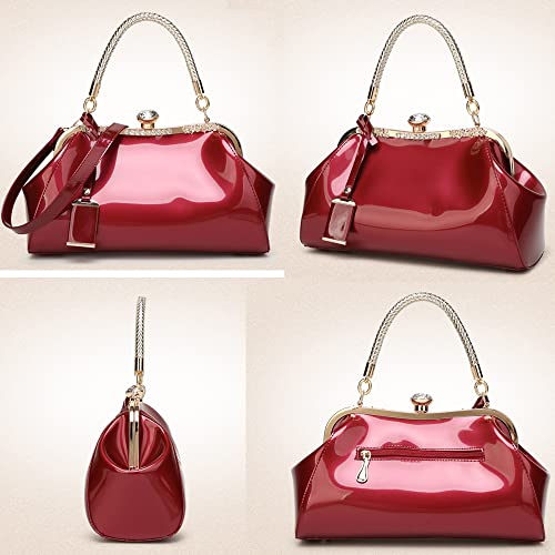 Dayfine Handbags for Women Glossy Patent Leather Top Handle Purse Crystal Buckle Satchel Bag Evening Tote Bags Shoulder Bag4