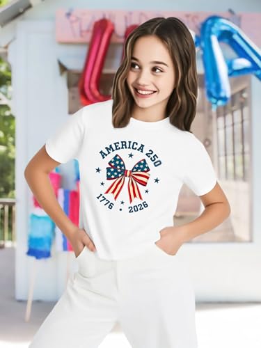 Image of VVNTY Girls American Flag Crop Tops Kids USA Crop Shirt Patriotic 4th of July Tops 5-14 Years
