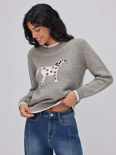 Image of CIDER Women's Fall Sweaters Long Sleeve Cute Sweaters Bear Graphic Crewneck Soft Knit Casual Cropped Pullover
