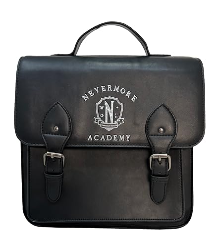 Mad Engine Officially Licensed TV series Wednesday NEVERMORE ACADEMY Solid Black Mini Backpack, Kawaii Cosplay Youth and Adult Bag, Adjustable shoulder