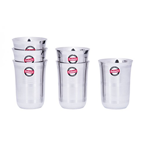 Image of Embassy Stainless Steel Long ST Glass, Pack of 6, 300 ml