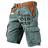 Cargoshort Herren Stretch Kurze Hosen mit Zipper Arbeitshose Abriebfeste Bermuda Hose Sommer Atmungsaktiv Outdoorhose Loose Baumwolle Freizeitshorts Trouser Cargohose mit Seitentaschen(#B Green,M)