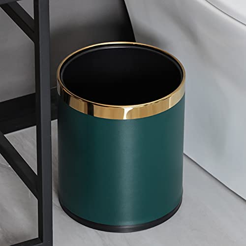 Sxylob JSSCLJT-08 Luxury Metal Waste Bin 10L, Double Layer Trash Can Pu Leather Covered Round Wastebasket Dust Bins For Kitchen Bathroom Hotel Office thumb #7