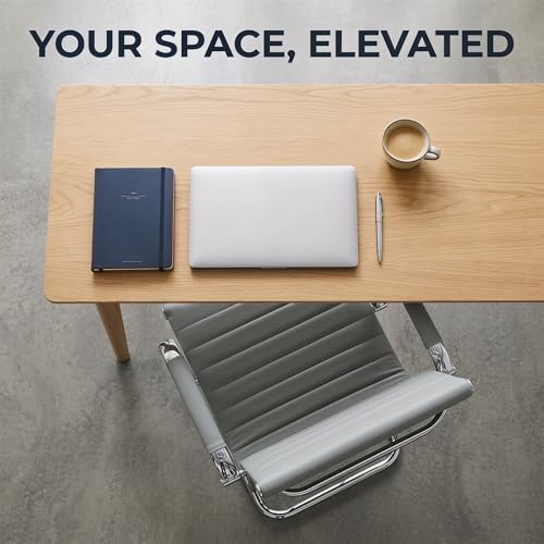 Image of HNY Leather Office Guest Chairs & Reception Chairs Set of 4, Modern Waiting Room Chairs with Arms, Desk Chair no Wheels with Sled Base for Waiting Room /Conference Room, Grey