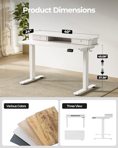 Image of FEZIBO 48 x 24 Inch Electric Standing Desk with 2 Drawers, Built-in Cable Management, C-Clamp Mount Compatible for Monitor Arm, Height Adjustable Sit Stand Computer Desk with Memory Presets, Black