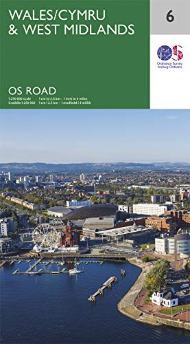 Wales/Cymru & West Midlands Road Map | Snowdonia | Ordnance Survey | Os Road Map 6 | Drive Wales | Scenic Routes | Beaches | Maps | Adventure