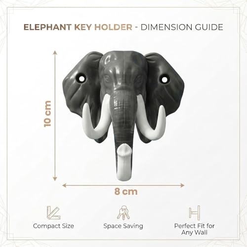 Image of Premium Key Holder for Wall | Decorative Elephant Shape Design | Stylish Key Stand & Key Chain Hanger | Wall Mounted Key Hooks for Home Decor & Office | Grey-White-| 3 Years Warranty |