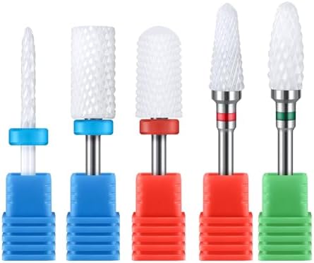 MelodySusie 5Pcs Ceramic Nail Drill Bits Set, 3/32" Acrylic Gel Nail File Bits for Manicure Pedicure Cuticle Polishing