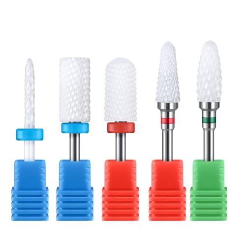 MelodySusie 5Pcs Ceramic Nail Drill Bits Set 3/32 Acrylic Gel Nail File Bits for Manicure Pedicure Cuticle Polishing