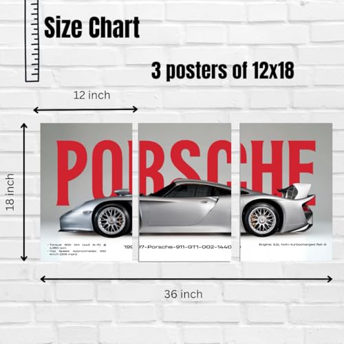 Image of Good Hope Porsche 911 Poster Split Design Car Posters | 3 A3 Sized Cars Poster for Wall | Large Size 12x18 Inch Porsche Wall Decor | Car Posters for Room | Wall decor Items