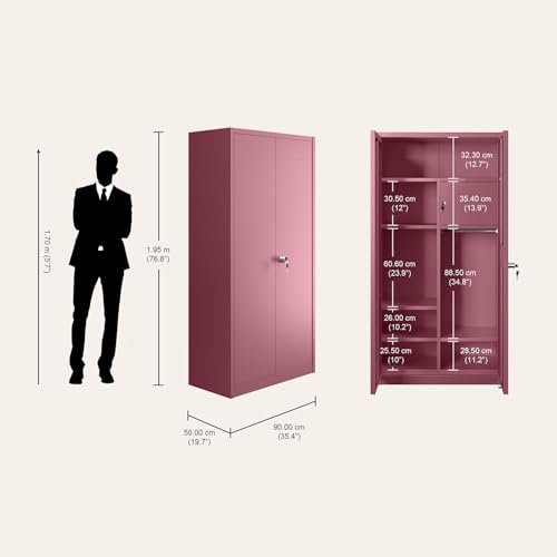 Image of Interio by Godrej Luminex NX 2-Door Steel Almirah (Textured Dusty Rose), 1-Year Warranty, 1 Locker, 5 Shelves