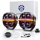 Future Eyes 180W LED Light Bar Amber White Off Road Fog Lights, Dual Color Spot Beam LED Pod Lights with Blue Coated Optical Glass Lens, DRL Auxiliary Work Lights for Truck SUV ATV Jeep, 2PCS