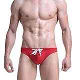 Jungerhouse Sport Herren Mini Brief Bikini Badeanzug Herren Badeslip Kurz Eng String Männer Tanga Schwimmhose Abnehmbares Pad Freizeit Kurze Badehose Slip Dessous (L,rot)