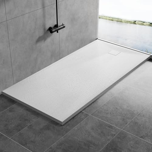 AQUARA Shower Trays 1400 x 800mm SMC Slip-Resistance Shower Tray with Shower Waste. Stylish Walk in Base for Shower Enclosure White