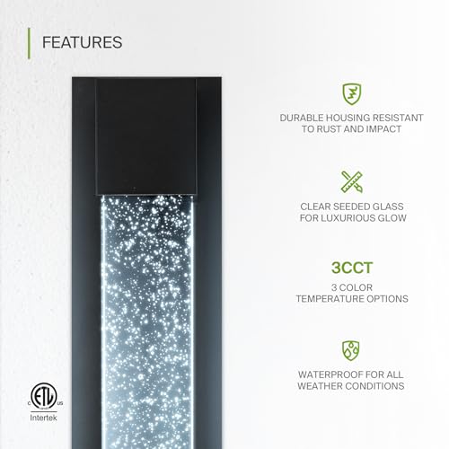 Image of ASD LED 24 inch Bubble Glass Wall Light Fixture, Outdoor & Indoor Seeded Sconce | 3CCT, Waterproof, Dimmable, ETL Listed | 20W 600LM 3000-5000K 100-277V | Exterior Lantern, Porch Lighting | Black, 4 Pack