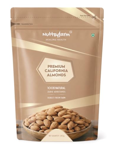 Image of Premium California Almonds, Natural Badam Dry Fruit Kernels, Crunchy Raw Nut Snack, Protein Rich Superfood, 250g (250 GRAM, PACK OF 1)