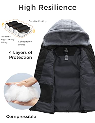 wantdo Men's Winter Vest Thick Padded Sleeveless Jacket Quilted Puffer Vest with Detachable Hood3