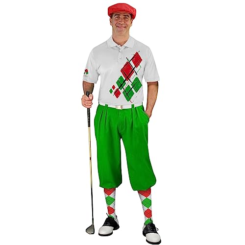 Argyle Utopia Outfit - Mens UUUU: White Lime and Red Complete Golf Outfit - Waist Size 58 - Shirt Size Medium