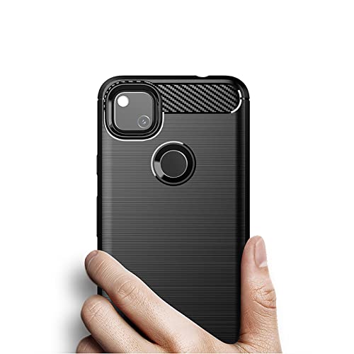 Image of NPRC Hybrid Ultra Slim Protective Case TPU Non-Slip Carbon Fiber Texture Shockproof Case Cover for Google Pixel 4A - Black