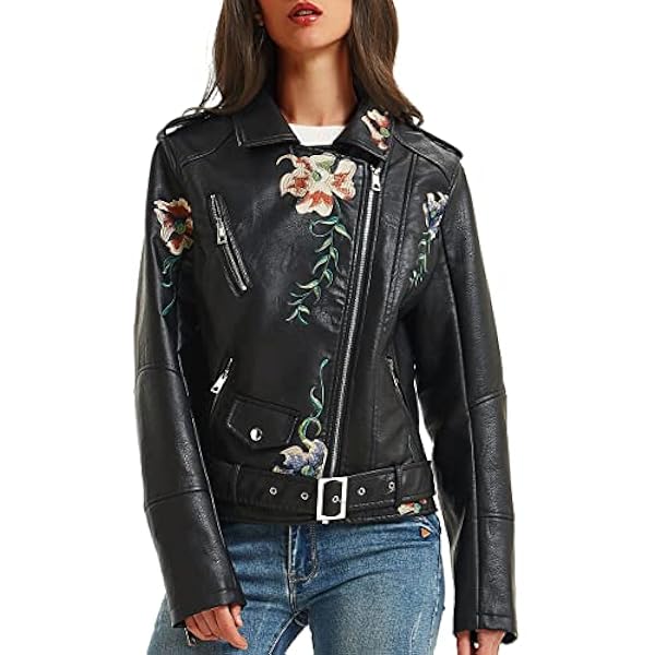 BELLIVERA Chaqueta de Cuero PU para Mujer, Chaqueta con Bolsillos con Cremallera, Chaqueta Corta para el Otoño, Primavera