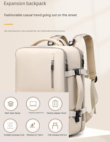 Fashion Expandable Travel Backpack, 24L-46L Capacity, USB Charging Port, 17-inch Laptop Compartment, Waterproof Nylon, Suitable for Travel & Commute (Classic Black)2