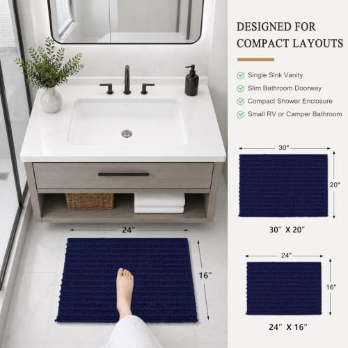 Image of Arotive Luxury Small Bathroom Rugs 24x16, Extra Soft Thick Absorbent Shaggy Chenille Bath Rugs, Machine Wash Dry, Bath Mats for Bathroom Floor, Tub and Shower, Home Decor Accessories, Navy