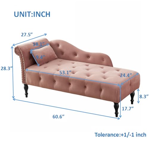 Image of Eafurn 60.6 inch Chaise Lounge Chair Indoor, Oversized Upholstered Sofa Bed for Living Room, Tufted Velvet Sleeper Couch Comfy Recliner Bedroom Reading Seat | Breathable material